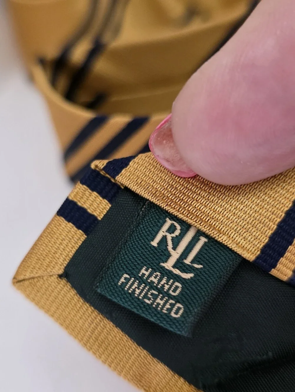 Lauren Ralph Lauren Gold/Yellow Blue Triple Stripe Silk Tie Made in USA 3